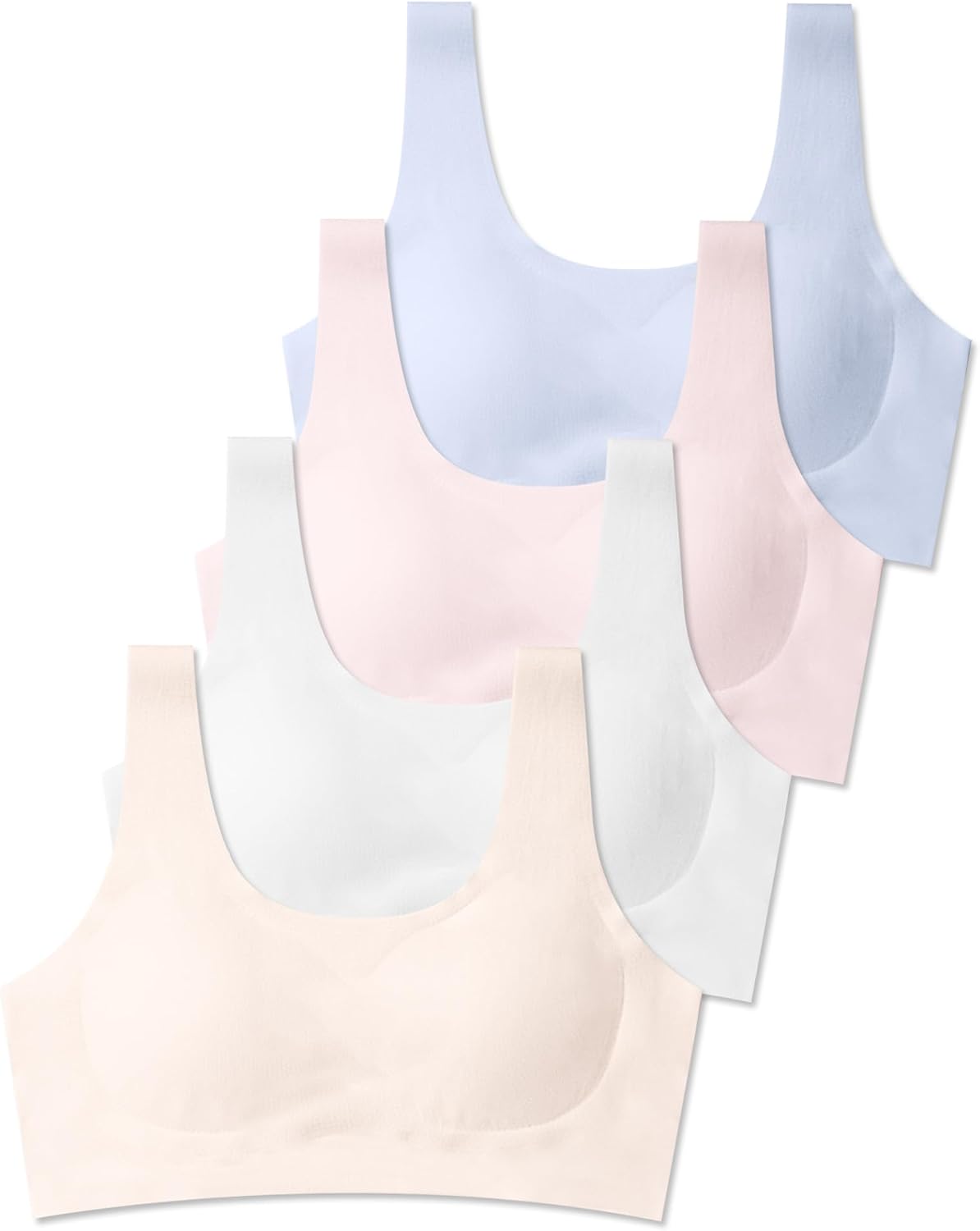 SALIA GIRL Training Bras for Girls 10-16 Sports Seamless Bra with Removable Padding Bras, White/Beige/Pink/Blue, Medium