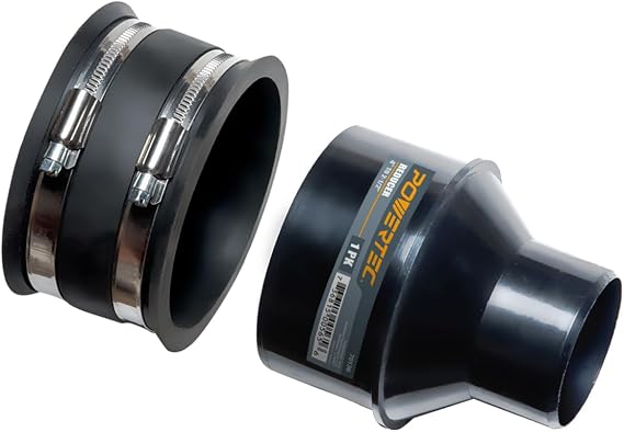 POWERTEC 70322 4 Inch to 2-1/2 Inch Reducer and 4 Inch Dust Control Flex Cuff with Stainless Steel Hose Clamps, Dust Collection Fitting for Woodworking Dust Collection Hose and Dust Ports, 1 Set