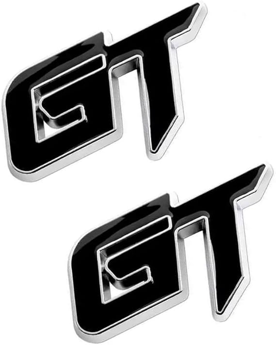 2pcs Chrome Metal GT Logo Car Emblem 3D Badge Auto Racing Sport Grand Tourer Decal ((Silver-Black)