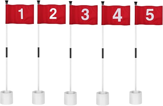 KINGTOP Golf Flagsticks Mini, Putting Green Flag for Yard, All 3 Feet, Golf Pin Flags Hole Cup Set, Fiberglass Portable 2-Section Design, Numbered# 1-5