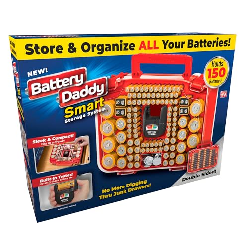 Ontel Battery Daddy Smart - Battery Organizer Storage Case with Tester, Stores & Protects Up to 150 Batteries, Clear Locking Lid, As Seen On TV, Smart - 150 Batteries BADAS-MC4