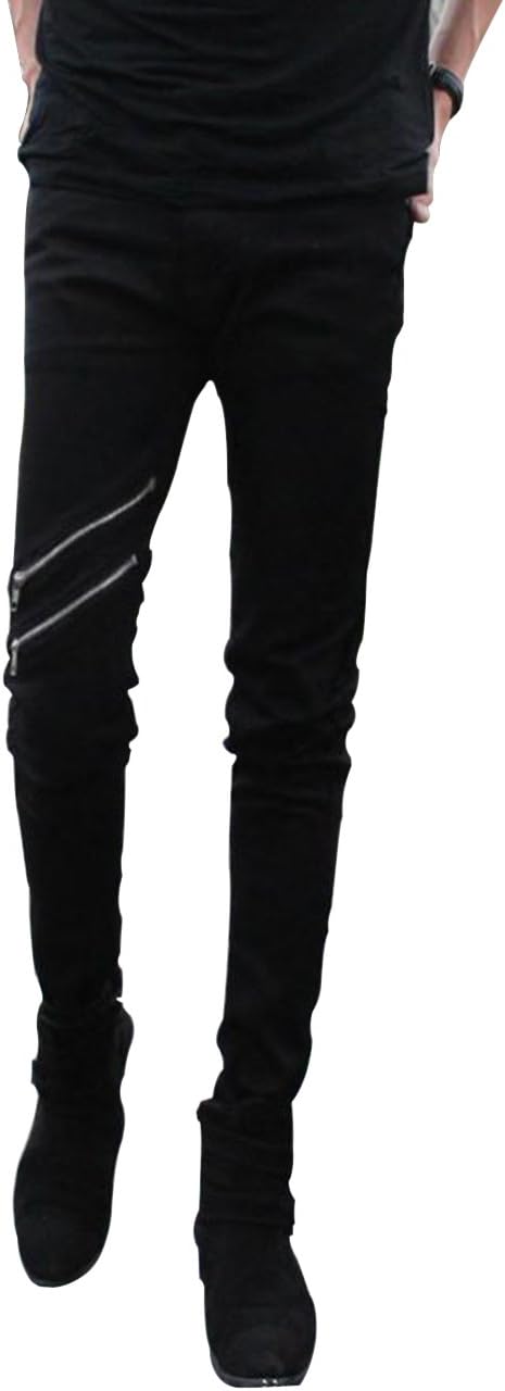Casual Mens Punk Skinny Black Denim Jeans Trousers with Zippers