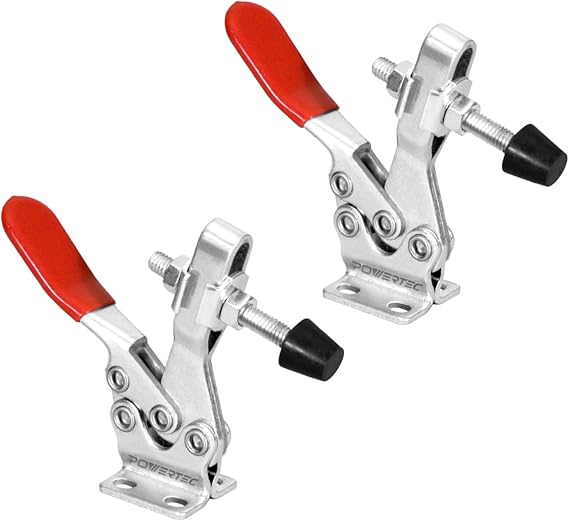 POWERTEC 2PK Toggle Clamp, 500 lbs Holding Capacity, 225D Quick Release Horizontal Clamps w/Antislip Rubber Pressure Tip for Woodworking Jigs and Fixtures, Welding, Drill Press, Crosscut Sled (20325)