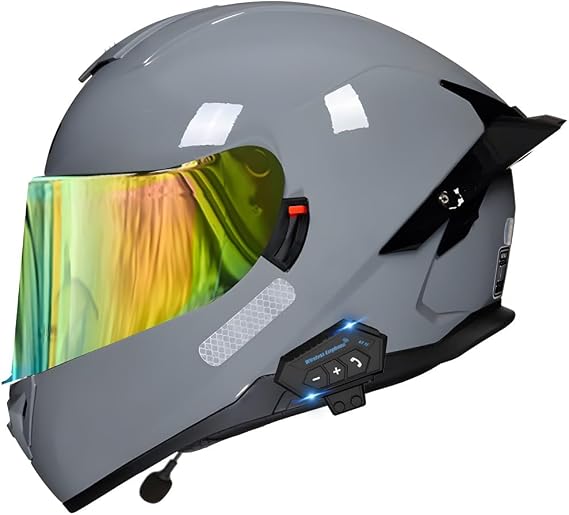 Bluetooth Motorcycle Full Face Helmet DOT Approved, Flip Up Double Visor Helmet, Integrated Bluetooth Helmets, Built-in Dual Speaker, Motorcycle Street Bike Helmet for Adults Men and Women