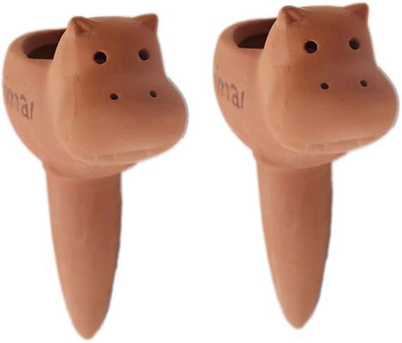 U/N Plant Watering Spikes Self Watering Spikes Terracotta Watering Spike for Small and Medium Sized Plants, Self-Watering Stakes for Indoor Plants 2 Pack (Medium -Hippo)