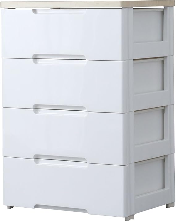 Iris Ohyama HG-554R Chest, Plastic, 4 Tiers, Smooth Drawers, Wooden Top, Made in Japan, W 22.0 x D 16.3 x H 31.9 inches 56 x 41.5 x 81 cm, White/Natural, No Assembly Required