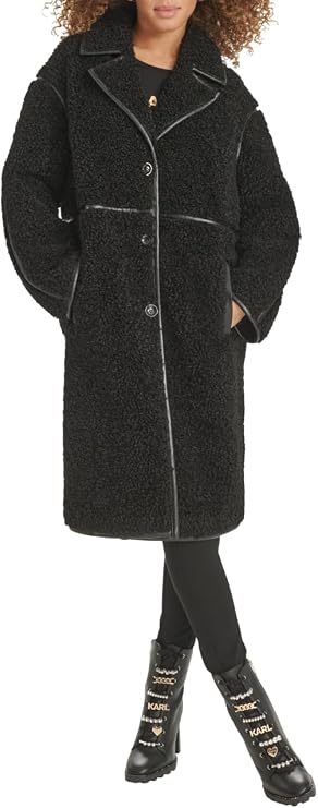 KARL LAGERFELD Women's Long Faux Shearling Jacket