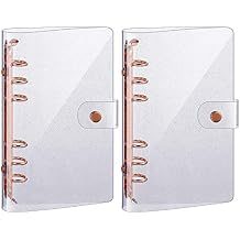 Tenare 2 Pcs Clear A6 Binder Glitter A6 Budget Binder PVC 6 Ring Cover Rose Gold Soft Notebook Transparent Shell Snap Button Closure Loose Leaf Folder for School Office Refillable Travel Meeting