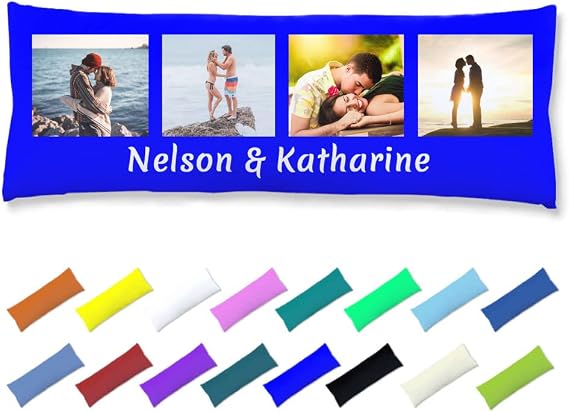 Personalized Body Pillow Case Design Your Own Custom Photo Collage Text Name Logo, Long Throw Zipper Body Pillow Cover Case Cushion Covers Pillow Covers Home Bedding Decoration, 20"x54", Blue