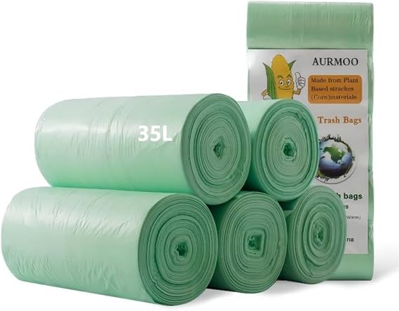 Tear-Resistant Bin Liners 35 L Degradable Organic Rubbish Bags Drip-proof bin bags for household waste tear-resistant bin bags for rubbish bins pack of 110 55 x 65 cm green