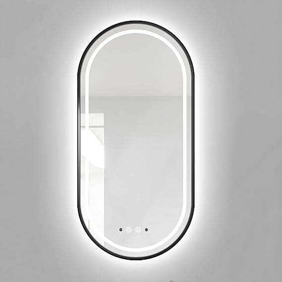 LED Sensor Mirror, Oval Human Body Induction Vanity Mirror, Metal Frame Wall Mounted Illuminated Dimmable Anti Fog Waterproof Bathroom Mirror(20x35in)