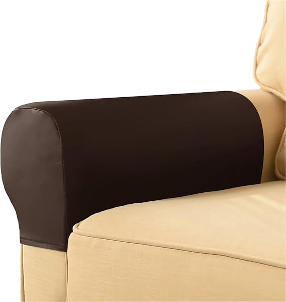 OWOW Armchair Arm Covers, Ultra Thick and Soft PU Leather Stretch Arm Cover, 2pcs Armrest Cover for Recliners Sofas Chairs Elastic Waterproof Furniture Armrest Prote ctor,Dark Coffee