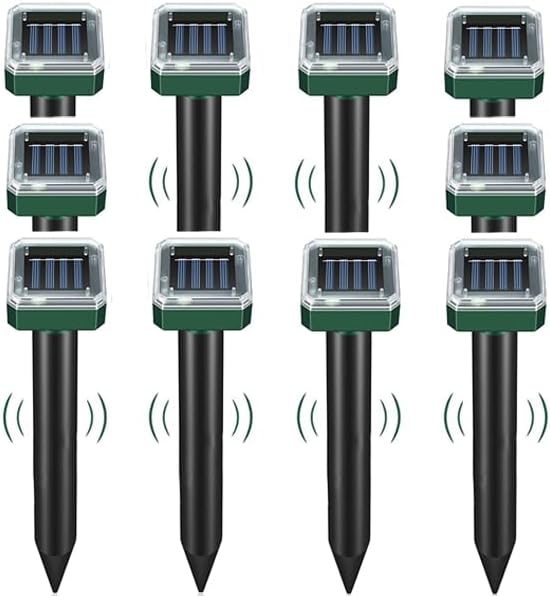 Solar Mole Repellent 10 Pack,Ultrasonic Gopher Vole & Snake Deterrent, Waterproof Sonic Spikes for Pest Control, Groundhog Chipmunk Rodent Repeller for Large Yard Lawn Garden & Grassland