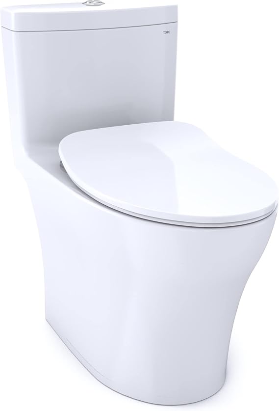 TOTO Aquia IV One-Piece Elongated Dual Flush 1.28 and 0.9 GPF Universal Height, WASHLET+ Ready Toilet with CEFIONTECT, Cotton White- MS646234CEMFGN#01