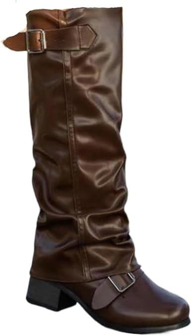 Mid Calf Boots for Women High Boots Chunky Vintage Block Heel Biker Booties 2025 Casual Pull On Buckle Boot