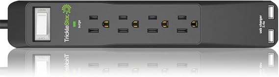 TrickleStar TS1206 4 Outlet PRO Series Surge Protector with 2 USB Charging Ports, 1080 Joules, Ceramic, Fireproof Surge Protection, Reduce Plug-Load