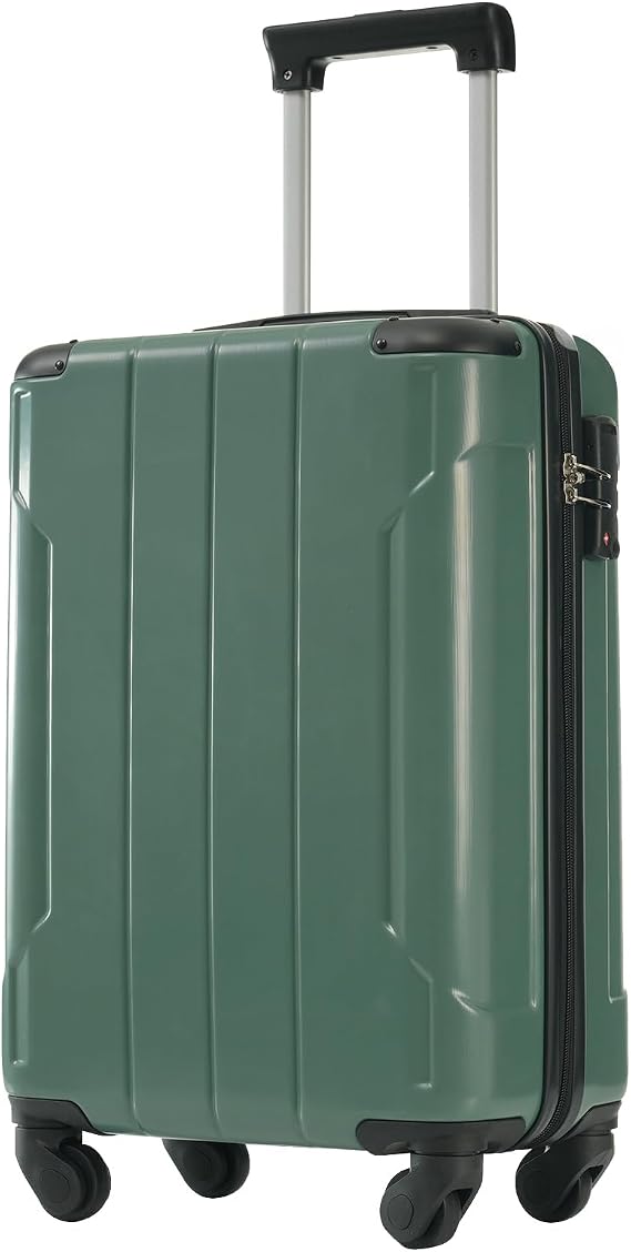 20 Inch Carry On Luggage, Hardshell Suitcase with TSA Lock and 360 Spinner Wheels, Lightweight ABS Cabin Bag with Telescopic Handle (Green)