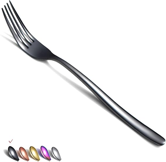 Black Dinner Forks 6 Piece, Stainless Steel 8'' Forks Silverware Set, Dessert Forks, Table Forks, Salad Forks for Home, Kitchen or Restaurant, Dishwasher Safe