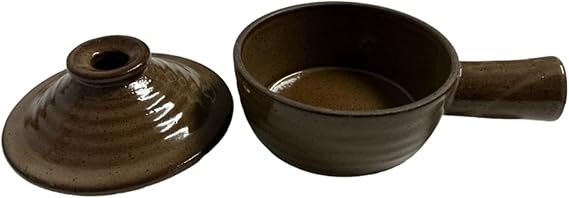 EarLift Stoneware Round Micro Cooker, Brown, Ceramic, Non-Stick, 11.18 Inches, 1.45 Pounds