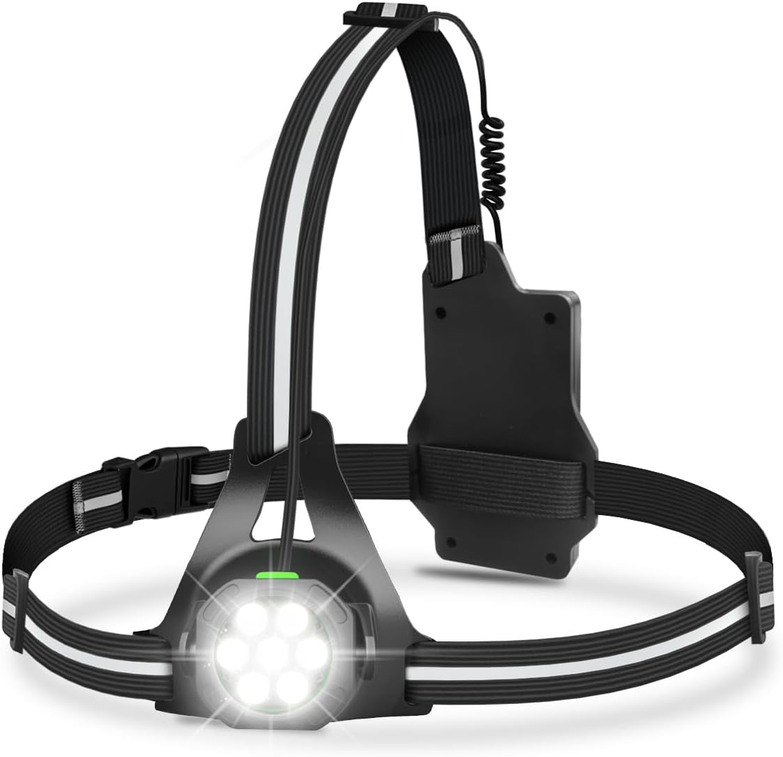 Running Lights for Runners, High Visibility Vest 60° Tilt-Adjustable Beam 7-LED Chest Torch Outdoor Night Running Jogging Hiking