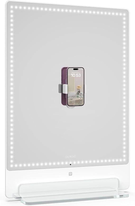 Riki Tall Vanity Mirror with HD LED Lights, Remote Lighting and Smartphone Control, Advanced High-CRI Glass, USB Charging, and Magnetic 5X Magnifying Mirror (White)
