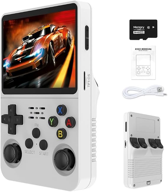R36S 2025 New Portable Retro Game Console, 20000+ HD Games Mini Retro Video Console, 3.5 Inch IPS Screen, Portable Arcade Video Game Console Gift for Adults (White)
