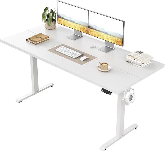Klicelor Electric Standing Desk, 2 Memory Buttons for stand & sit, 100x60 | Height Adjustable Desk for smart Pannel, 72-116cm, Sit Stand Desk with 2 Hooks, Home Office Desk, 2 pcs Desktops, White
