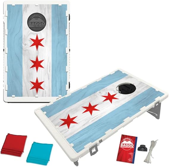 Chicago Flag Textured Pattern Baggo 2x3 Bean Bag Toss Portable Cornhole Game