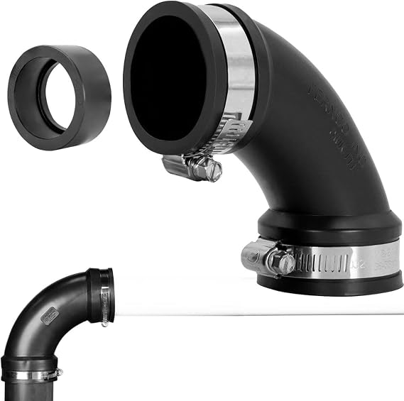 Fernco 2" Flexible PVC 90-Degree Elbow Includes Optional 1.5" Reducer Bushing for DWV Cast Iron, Steel and Plastic Pipe Connections