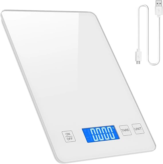 Digital Scales, Digital Kitchen Scale 1g-10kg Food Scale Waterproof Tempered Glass Platform High Accuracy Multi-Function Scale(Bianco)