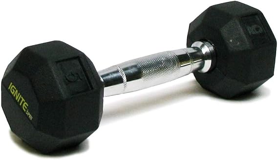 SPRI Ignite Chrome Hex Dumbbell (5 lbs, Black)