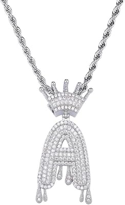 Initial Necklaces for Women 18K Plated Gold Initial Necklace for Men Silver Iced Out Diamond Name Letter Necklace