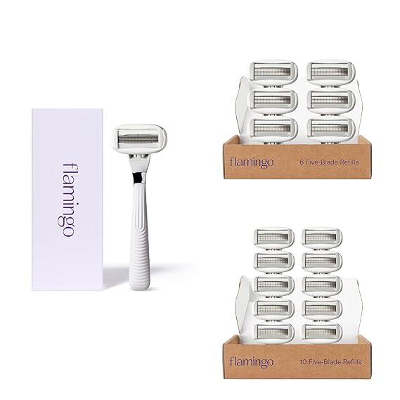 Flamingo Razors for Women, 1 Razor Handle (Polished Chrome) and 17 Razor Blade Refills