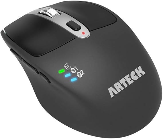 Arteck Wireless Bluetooth Mouse with Nano USB Receiver, Black, 4-Month Battery Life, Ergonomic Design