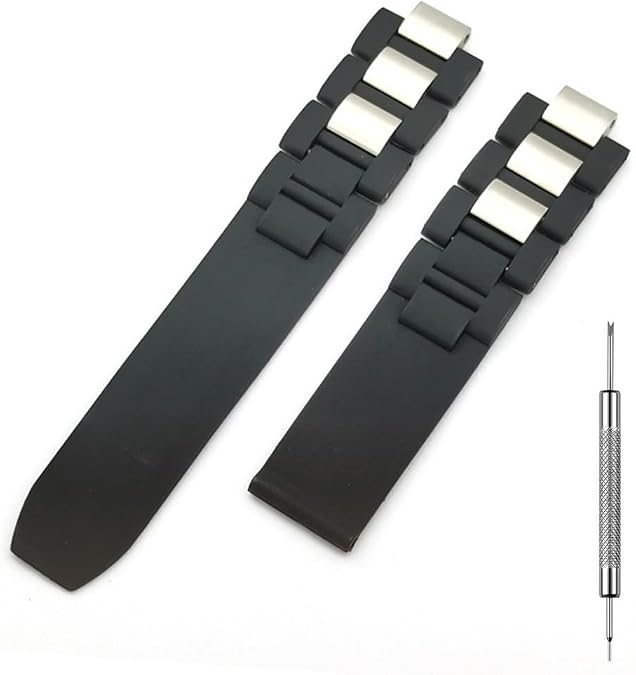 Black Rubber Silicone Watch Band Compatible with Must De Cartier 21 Century Chronograph Quartz
