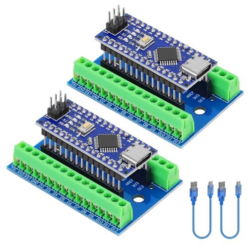 2pcs Nano V3.0 Board ATmega328P MCU CH340G Chip 5V 16M Microcontroller Type-C Port with USB Cable  Nano V3.0 Expansion Board Nano IO Shield V1.O Terminal Adapter Compatible with Arduino IDE