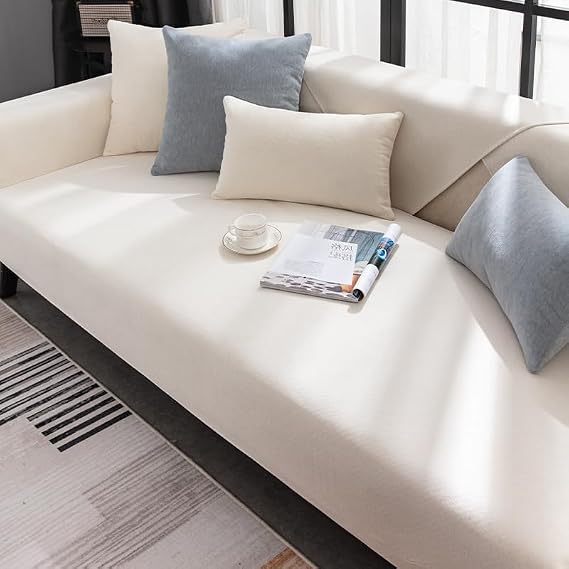 Soft Sofa Covers With Peninsula Non-Slip Fabric 1 2 3 4 Seater Couch Covers, Washable Fluffy Covers Corner Sofa Slipcover Furniture Protector For Living Room(28"x70"/70x180cm,White)