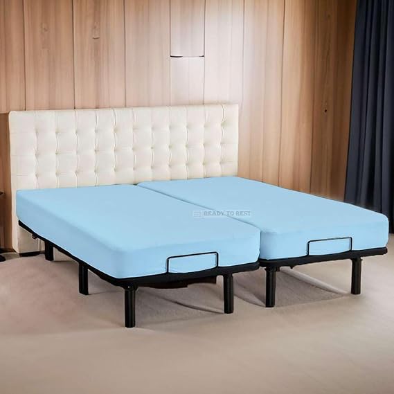 Split California King Fitted Sheets 2 Piece, Fits Mattress Between 10 to 16 inches, Extra Soft and Wrinkle Free, Comfy Breathable & Cooling, Dual Adjustable Bottom Sheet, Light Blue