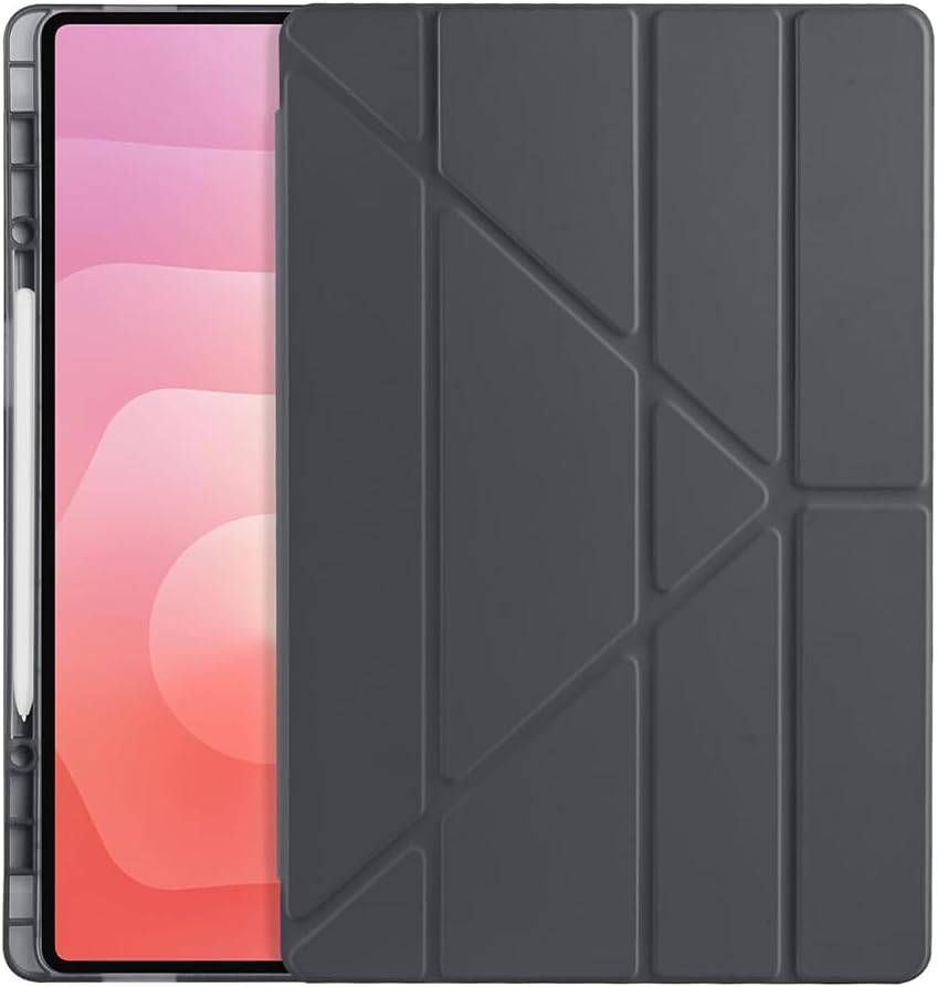 Elfia Samsung Galaxy Tab S11 Ultra ile Uyumlu Silikon 4 Farklı Stand Olabilen Kalem Bölmeli Tablet Kılıf Siyah