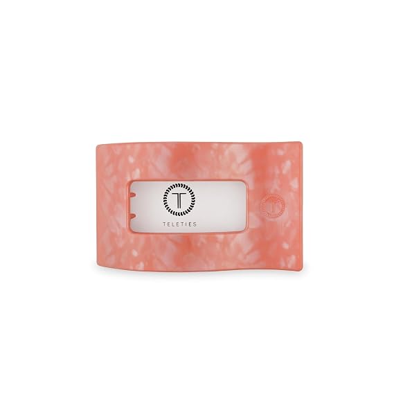TELETIES - Medium Flat Rectangle Clip - For Medium-Thick Hair - For Lounging, Travel, Yoga, More- Strong Grip, Bendable Teeth, Comfortable Lay-Back Design- All Hair Textures - Spring - Dreamsicle