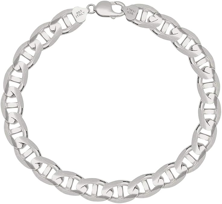 Savlano 925 Sterling Silver Italian Solid Mariner Link Chain Bracelet for Men & Women - Made in Italy  With a Gift Box