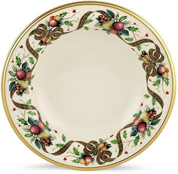 Lenox Holiday Tartan Gold Banded Ivory China Pasta Bowl/Rim Soup