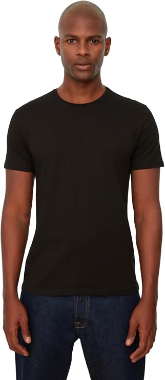 Trendyol Man Basic Slim Fit Basic Crew Neck Knitted T-Shirt Black
