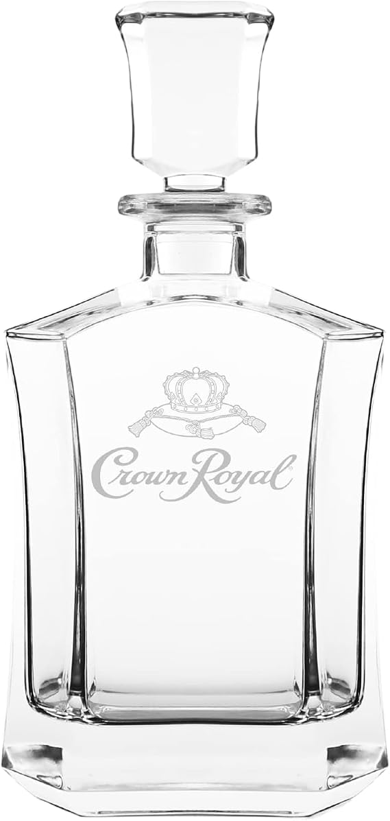 Crown Royal Glass Decanter with Stopper, Crystal Clear, Etched Logo