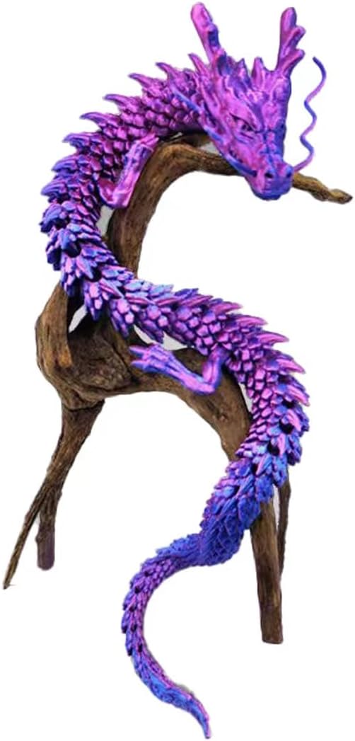 3D Printed Dragon, Flexibility Change Shape Dragon .Movable Chinese Dragon Statue Home Office Desk Fish Tank Decoration (Purple)