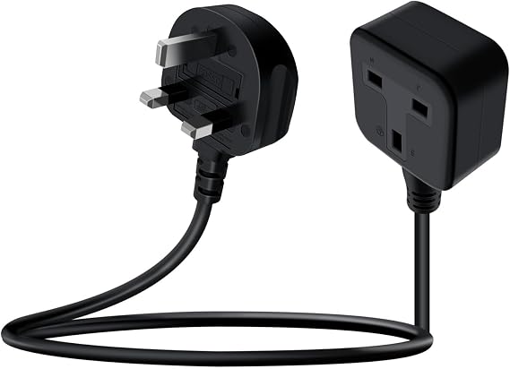 Short 1 Way Gang Single Socket 13A 250V Single Gang Extension Lead Short for Home Office School (Black, 1 m)