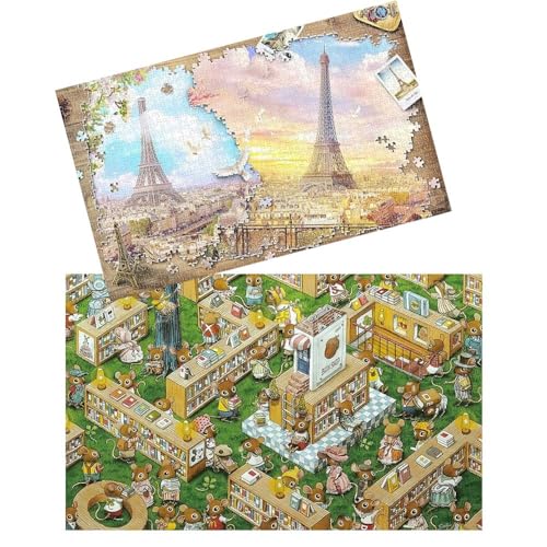 Pintoo - Two Plastic Jigsaw Puzzles Bundle - 1000 Piece - Puzzle in Puzzle - The Magnificent Eiffel Tower and 1000 Piece - Smart - The Bookstore [H2287H1023]