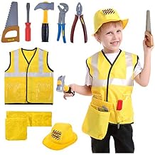 TopTie Kids Construction Worker Costume, Includes Vest, Hat, Belt Pocket and Accessories