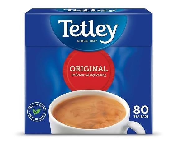 Tetley Black Tea Bags, 80 Count Smooth English Breakfast Style Tea, Rich & Full Flavor Hot or Iced Tea, British Tea
