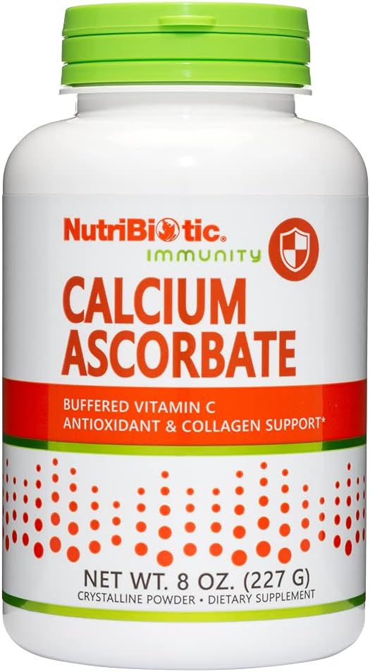 NutriBiotic - Calcium Ascorbate Vitamin C Powder, 8 Oz | Essential Antioxidant & Collagen Supplement Buffered with Calcium | Non Acidic & Easier on Digestion Than Ascorbic Acid | Gluten & GMO Free